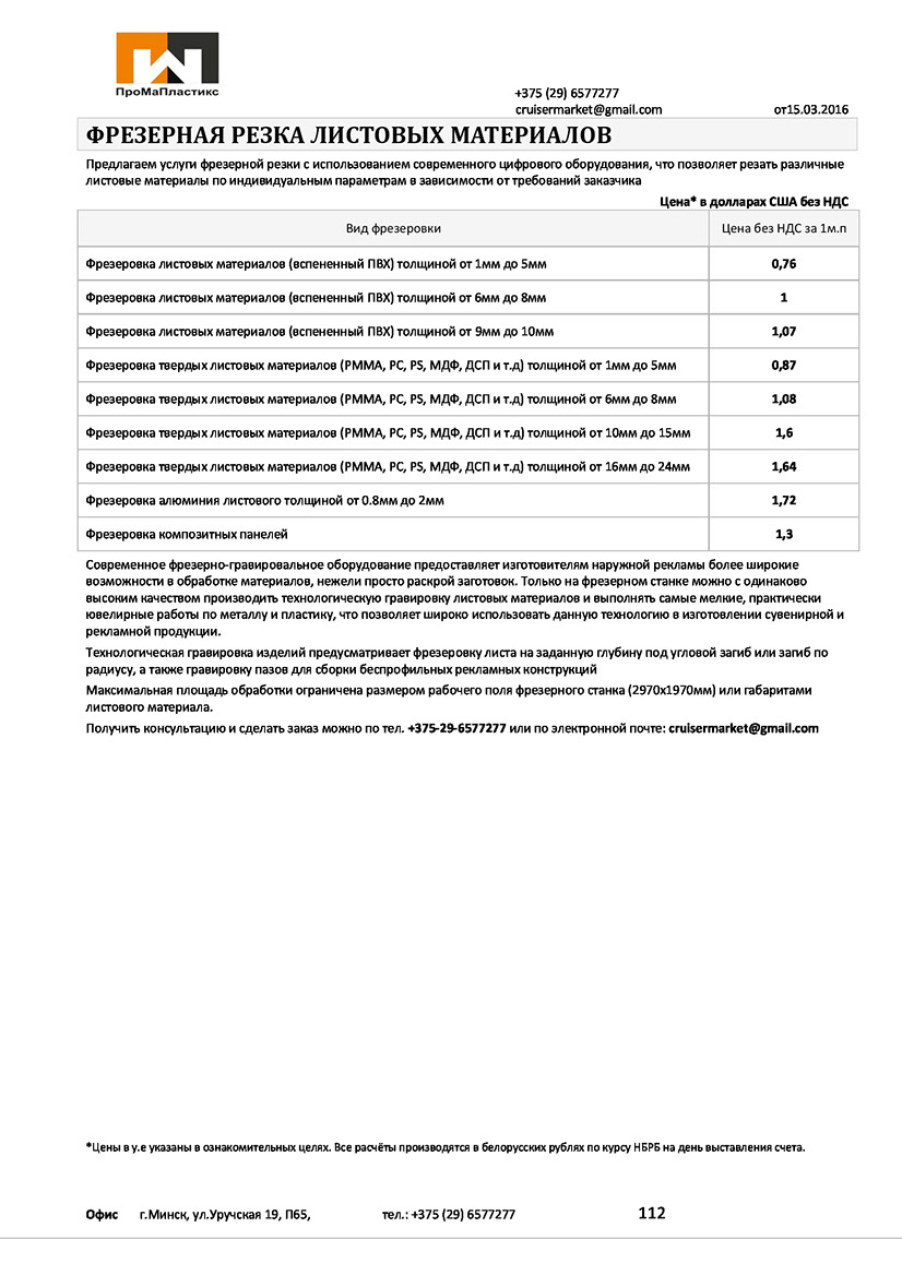 Фрезеровка листовых материалов и пластиков